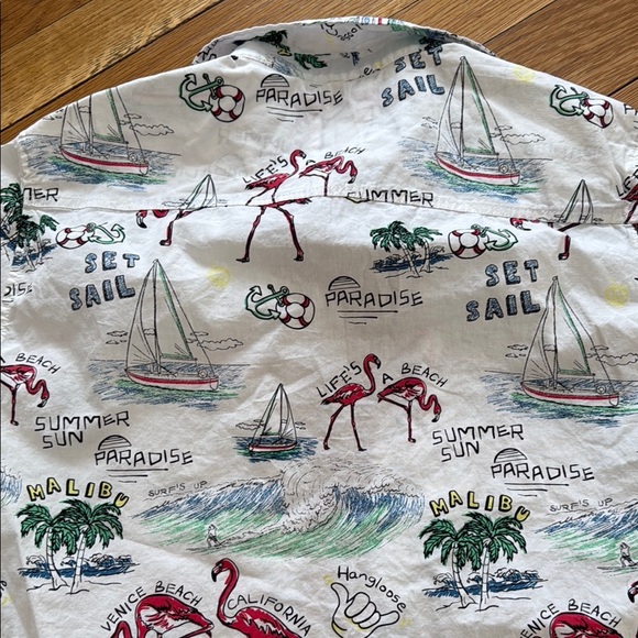 Reverse Threads Men M Button Down Flamingo Malibu Beach Tropical Sailboat Shirt - Picture 6 of 7